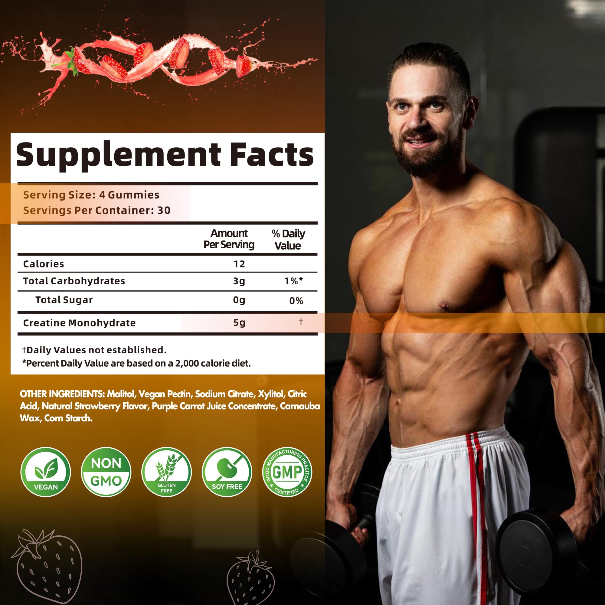 Ingredients list panel for Nutravita creatine gummies