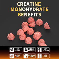 Serving illustration showing 4 gummies equal 5g of creatine per serving