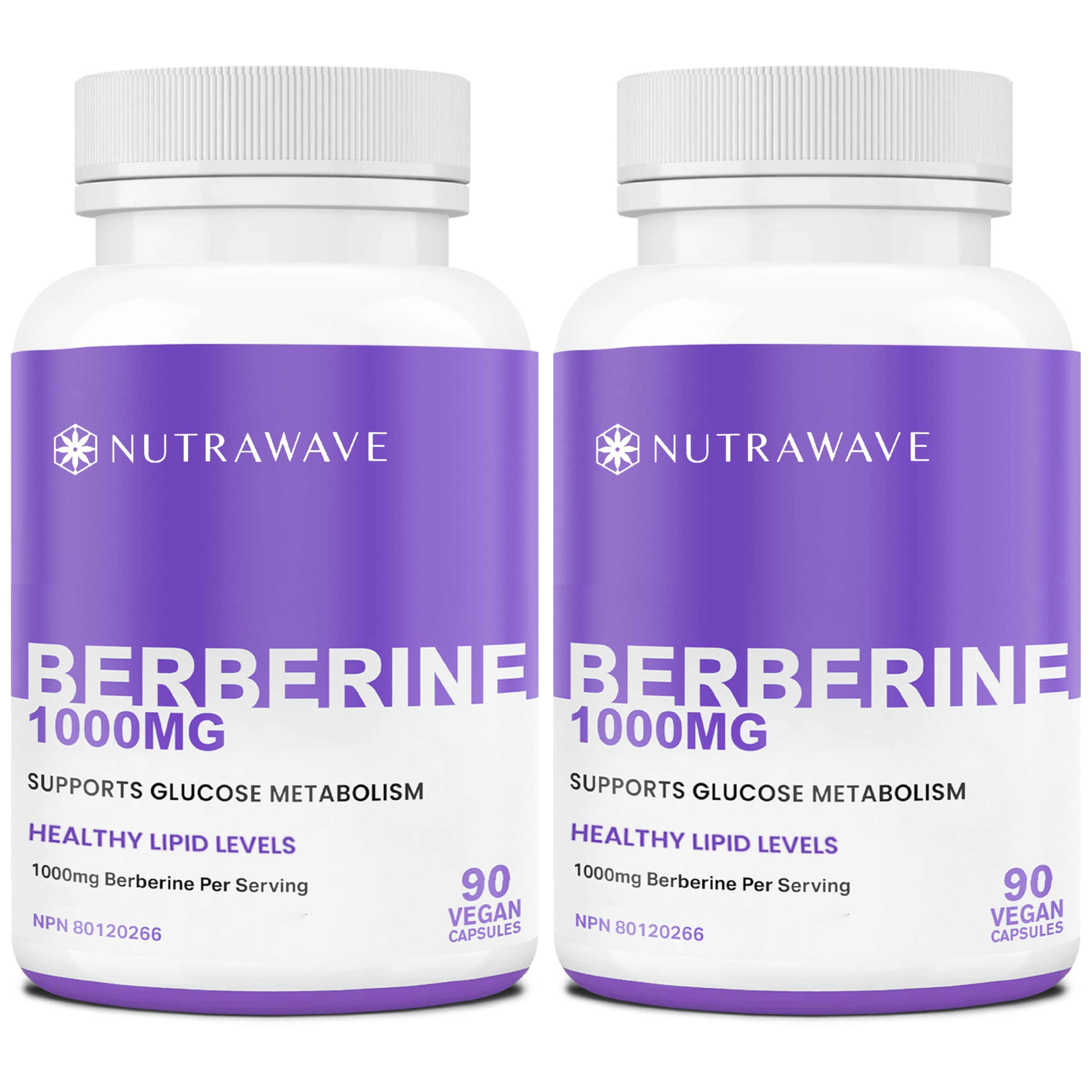 Nutrawave Berberine 1000mg bottle with 2-pack packaging on white background