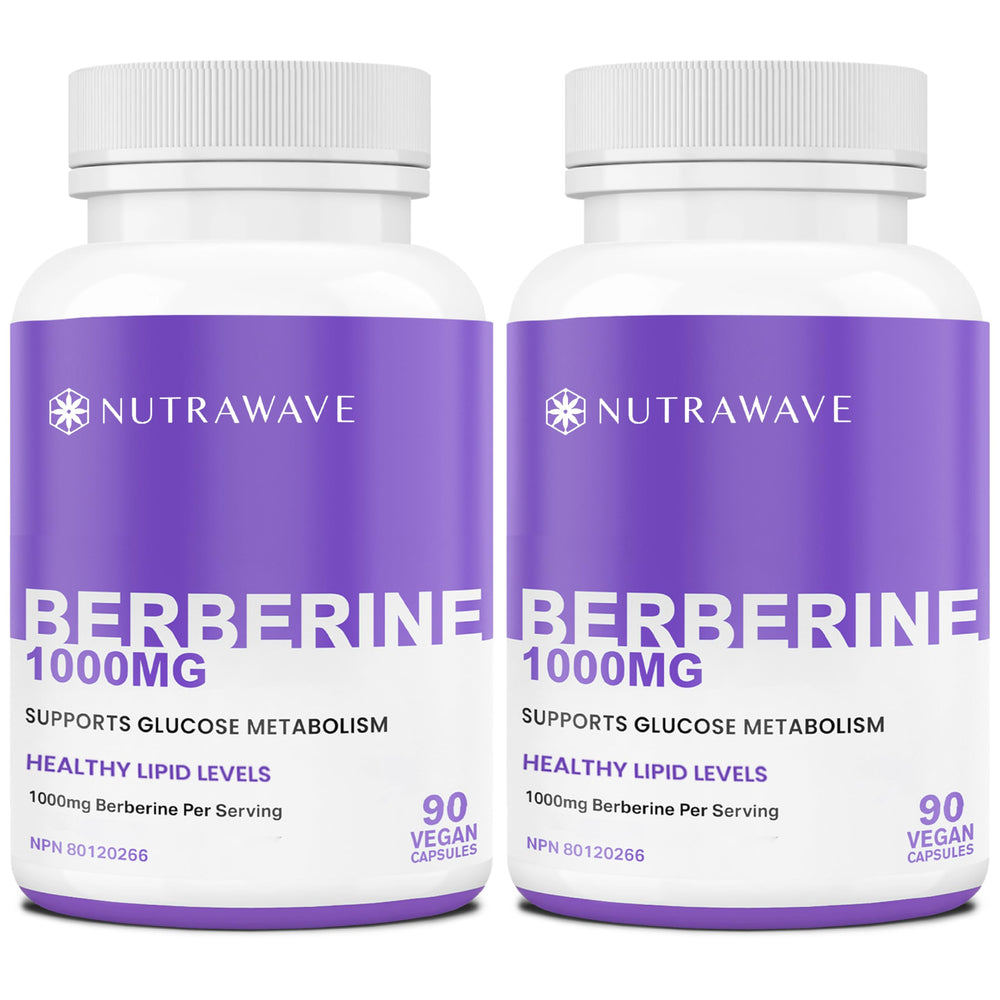 Nutrawave Berberine 1000mg bottle with 2-pack packaging on white background