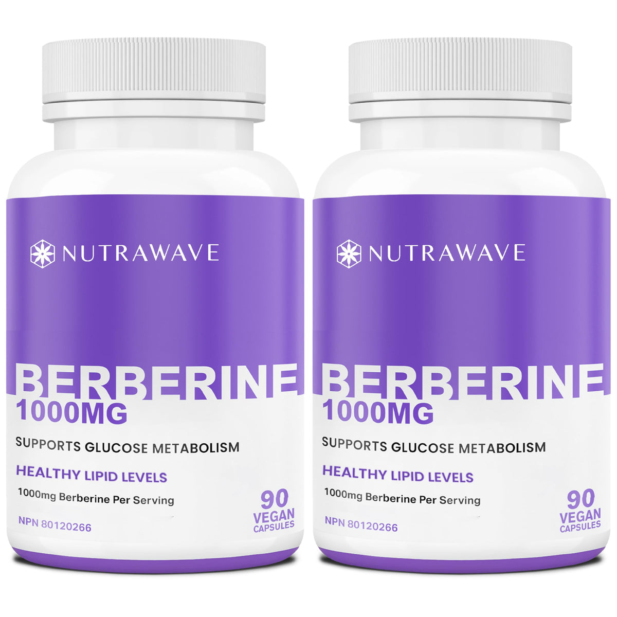 Nutrawave Berberine 1000mg bottle with 2-pack packaging on white background
