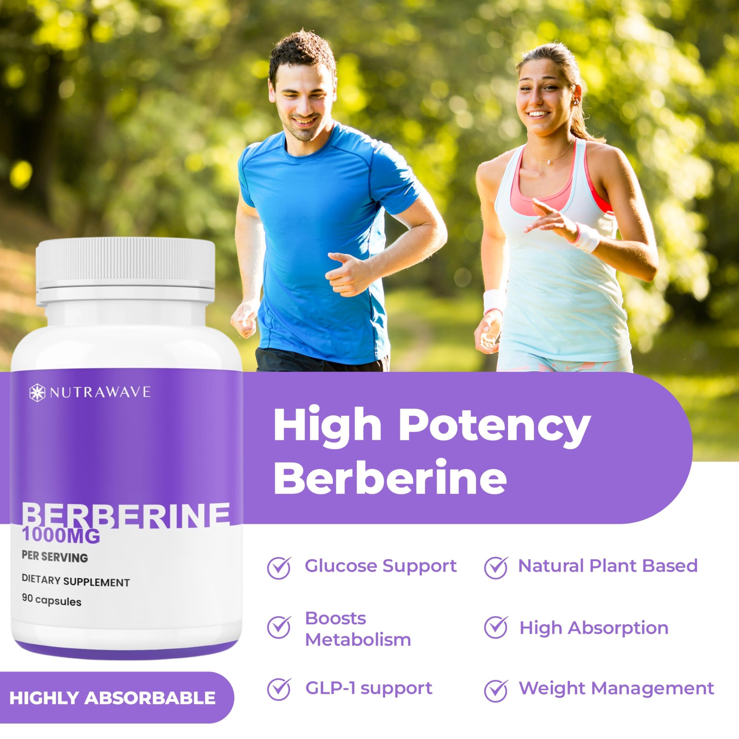 Nutra Wave berberine bottle label emphasizes third-party tested potency.