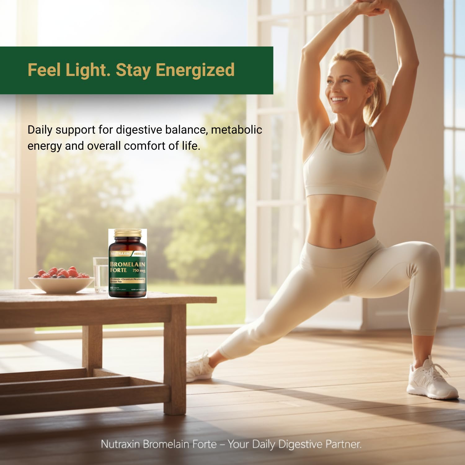 Front label of Nutraxin Bromelain Forte bottle