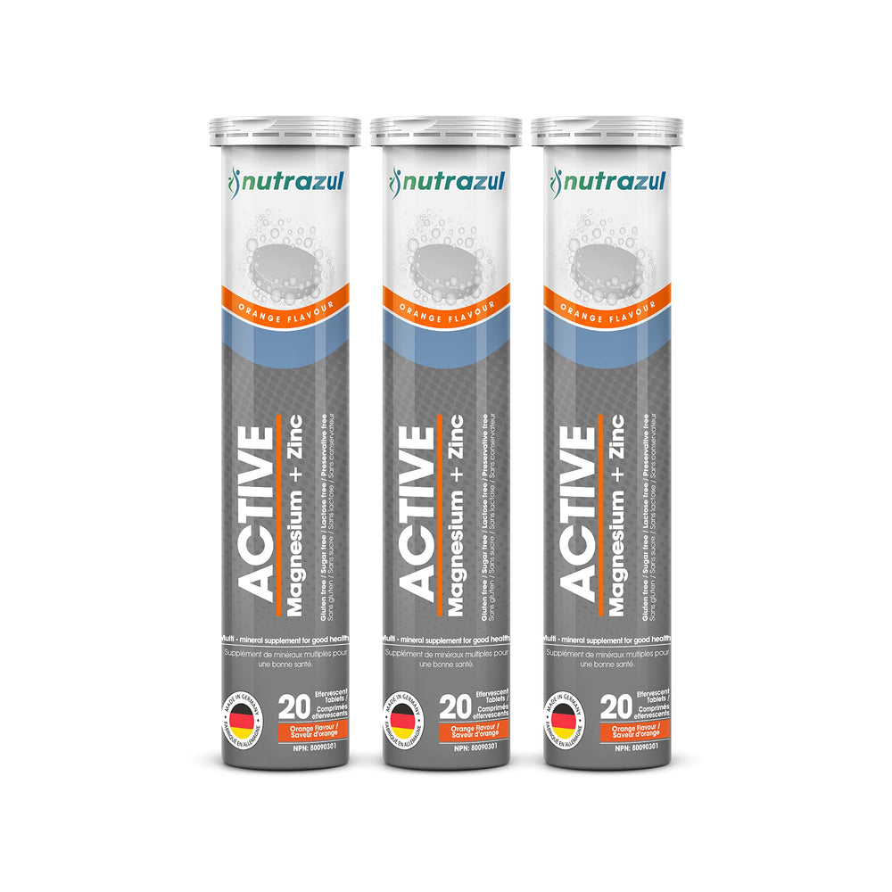 Nutrazul Active Magnesium & Zinc Effervescent Tablets orange flavor - bottle with 60 tablets