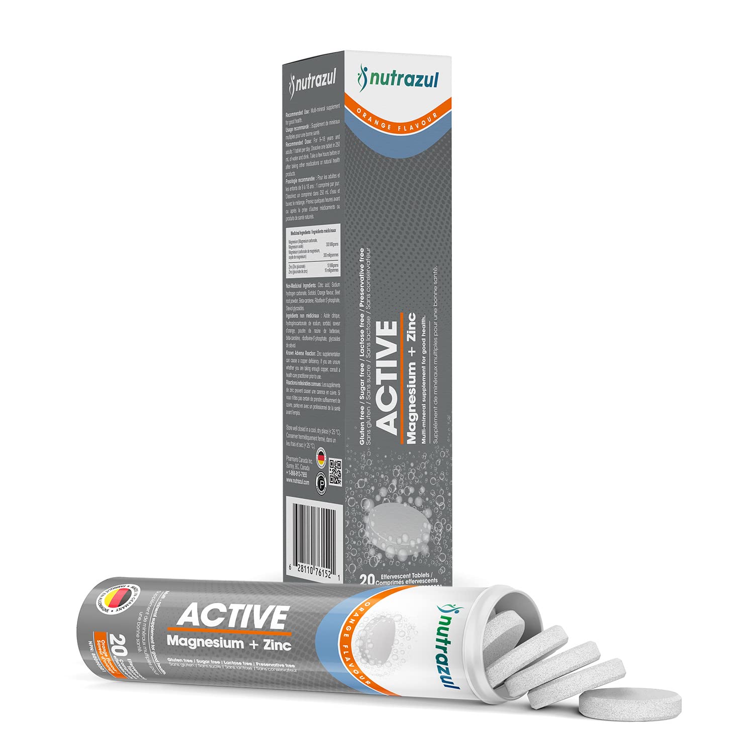 Orange flavored magnesium and zinc effervescent tablet dissolving in water