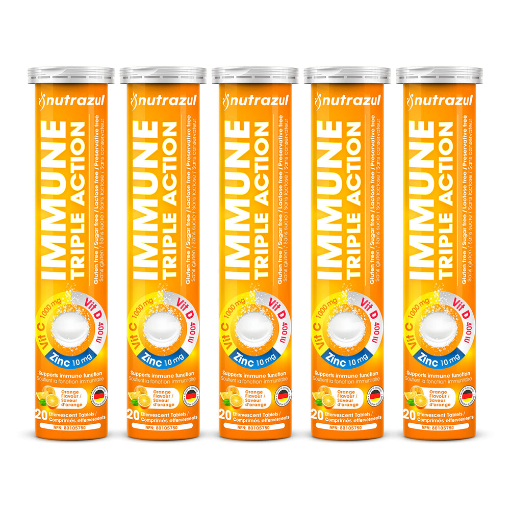 Front view of Nutrazul Immune Triple Action Orange Flavored Tablets package
