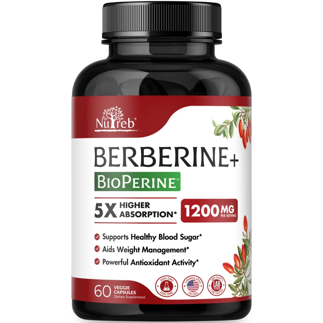 Nutreb Berberine 1200mg bottle – front label