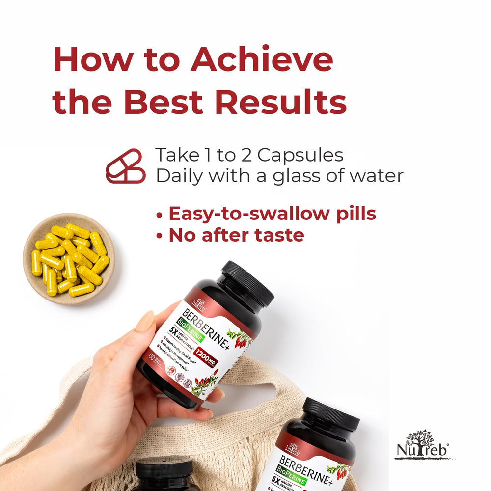 Nutreb Berberine packaging highlights non-GMO vegan capsules.