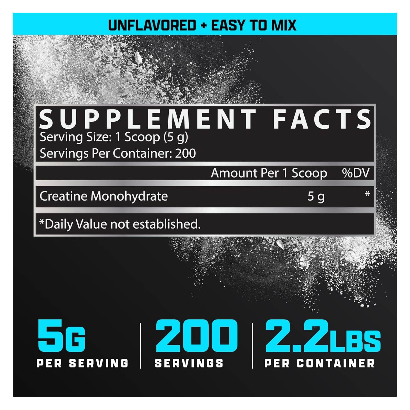 Nutrex Creatine Monohydrate 1kg bottle label with nutrition details