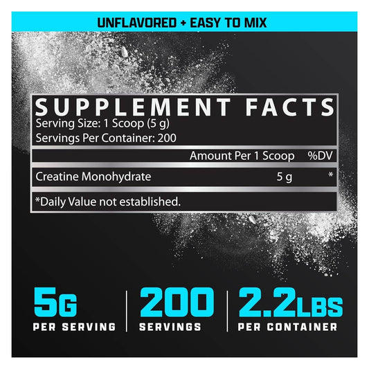 Nutrex Creatine Monohydrate 1kg bottle label with nutrition details