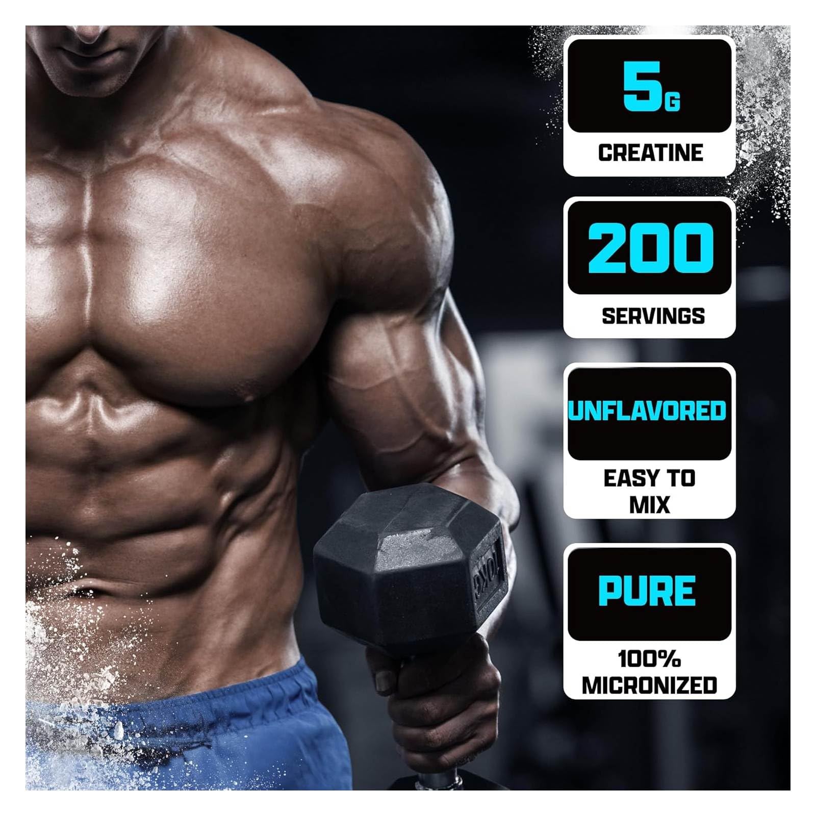 Serving scoop of micronized creatine monohydrate powder
