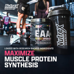 Nutrition facts panel close-up for EAA + BCAA formula