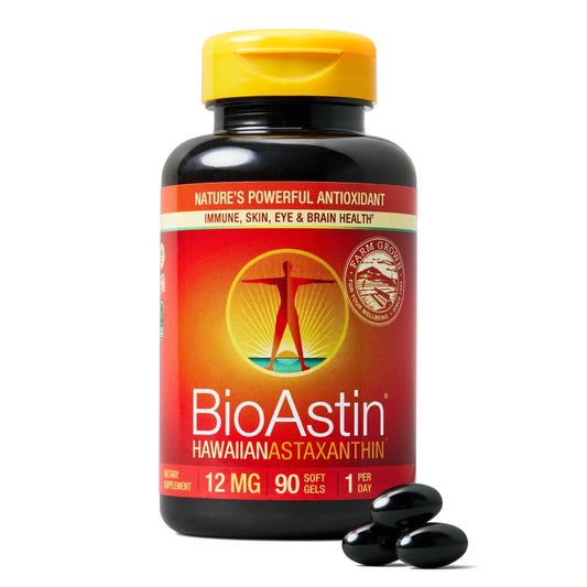 Front view of Nutrex Hawaii BioAstin 12mg 90 softgels bottle
