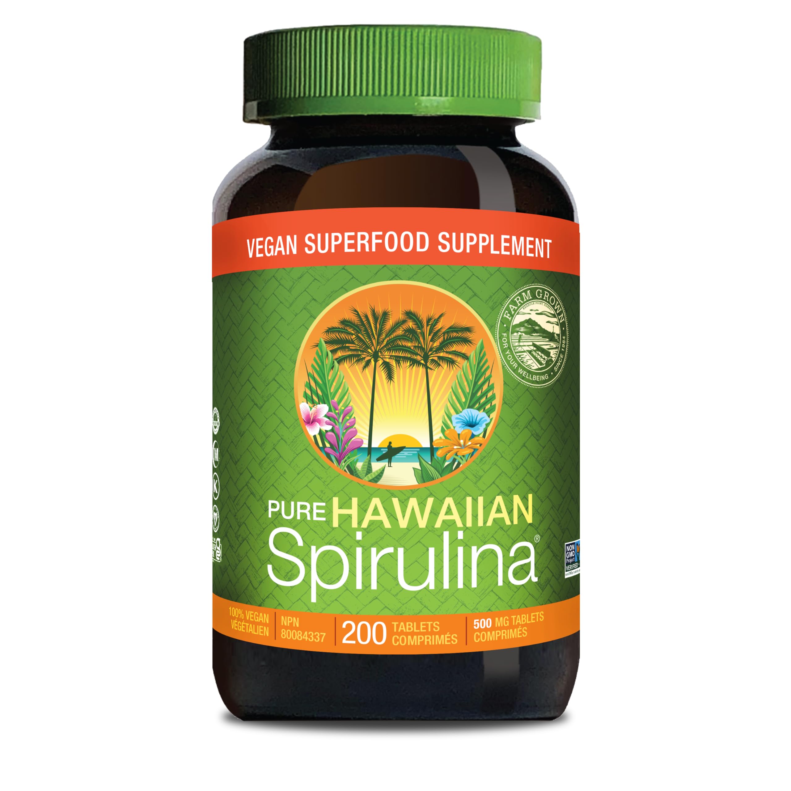 Front view of Nutrex Hawaii Spirulina bottle with 200 tablets