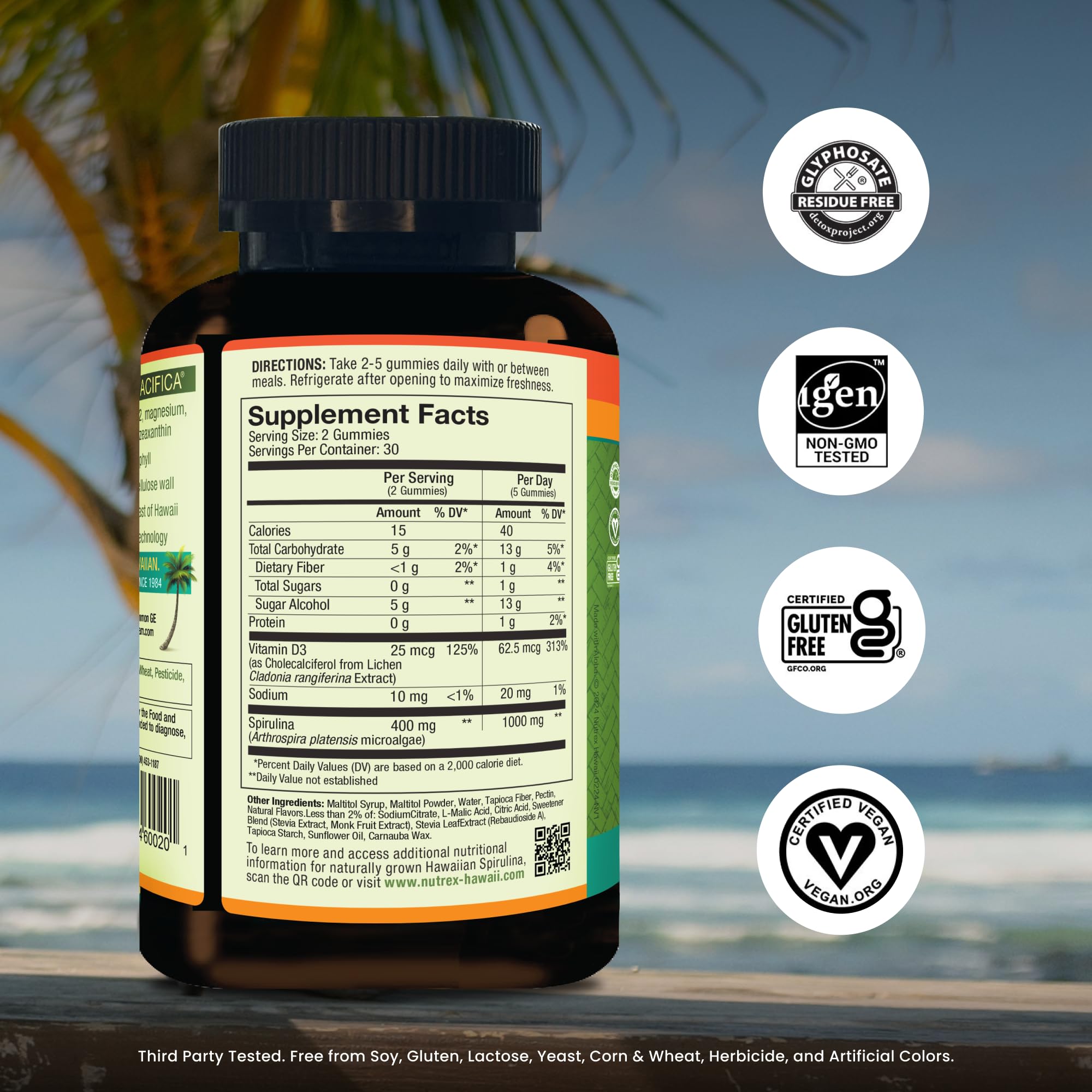 60-count gummy spirulina bottle front view