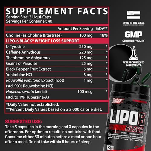 Product label highlighting Max Strength on Nutrex Lipo-6 Black Max