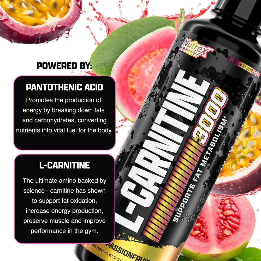 Stimulant-free badge on Nutrex Liquid Carnitine 3000 bottle
