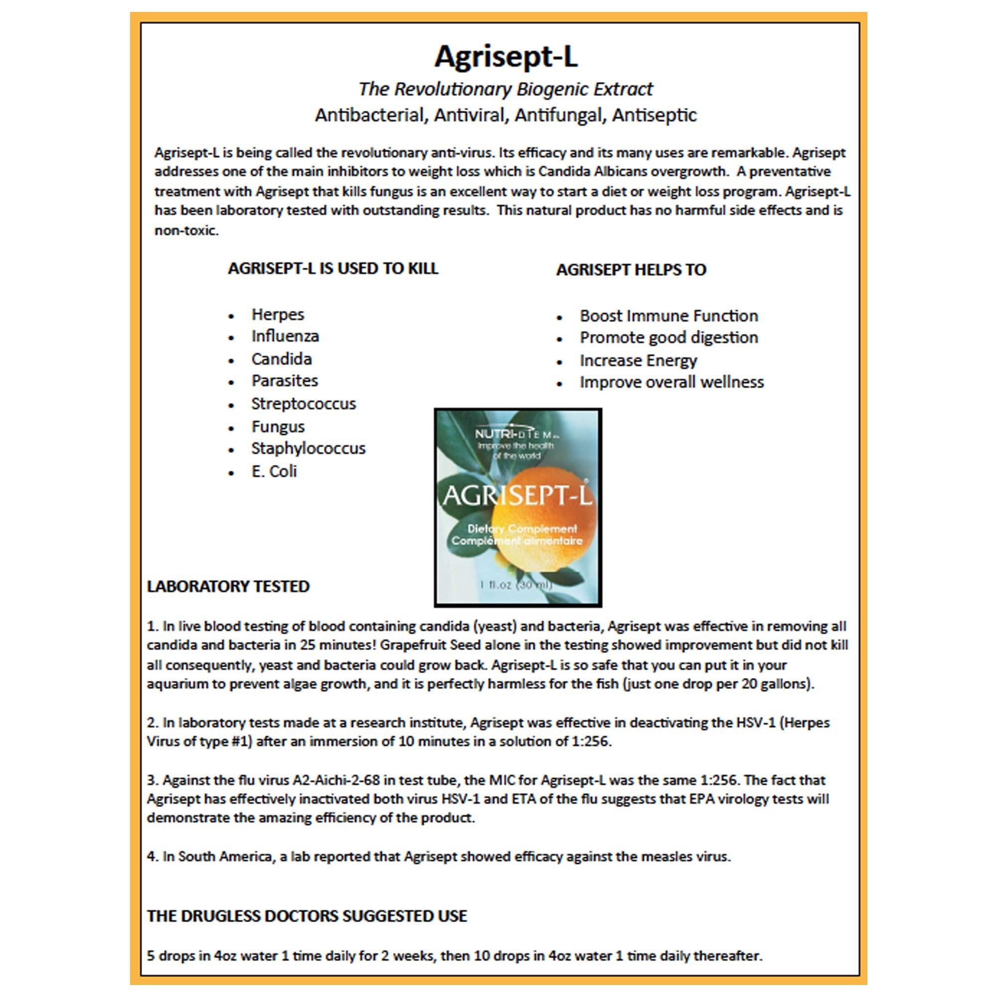 Nutri-Diem Agrisept L Antioxidant dropper in use suggesting measured servings