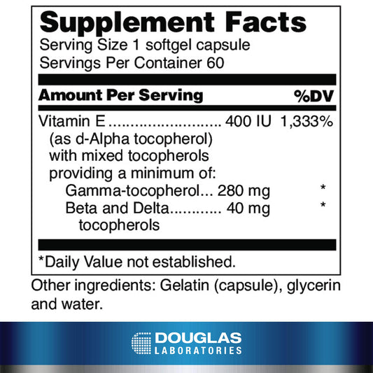 Nutri E-400 Forte bottle back label with ingredients