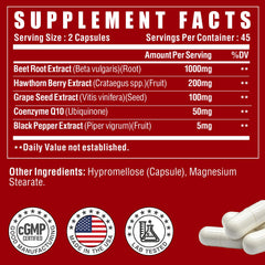 Ingredients panel for NUTRI POTENTIA Beet Root Capsules