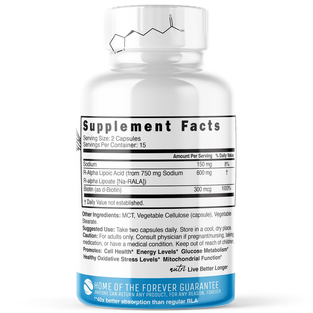 Nutri R Alpha Lipoic Acid 600mg bottle with label