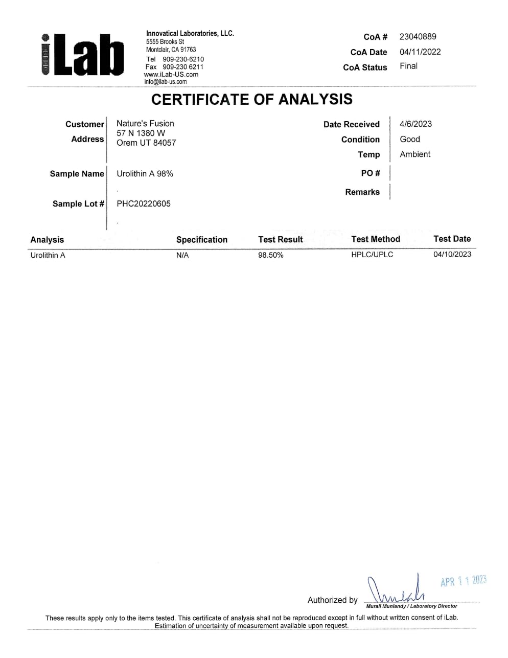 Third-party lab testing badge for Nutri Urolithin A