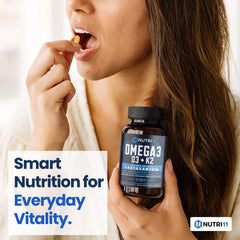 Nutri11 Omega-3 bottle in a wellness routine setup
