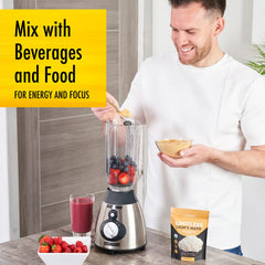 Powder being added to smoothies and beverages