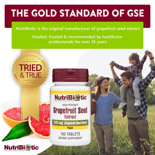 Close-up of NutriBiotic GSE tablets