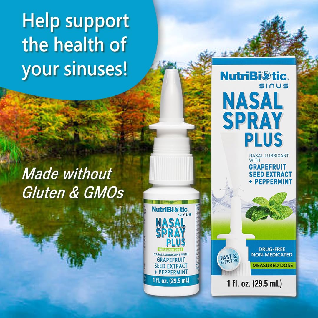 NutriBiotic nasal spray bottle with 300 pumps—long-lasting nasal moisture solution.