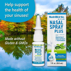 NutriBiotic nasal spray bottle with 300 pumps—long-lasting nasal moisture solution.