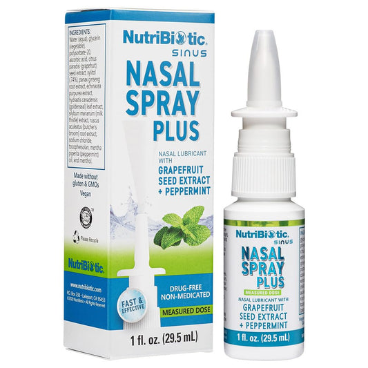 NutriBiotic nasal spray bottle—compact nasal moisture solution for everyday comfort.