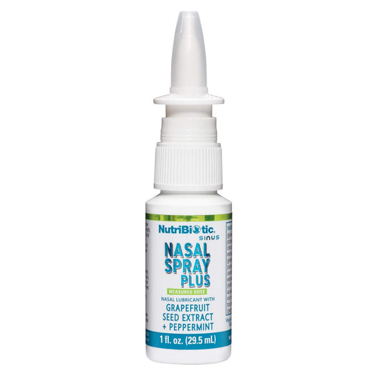 NutriBiotic nasal spray pump dispense—measured doses for controlled nasal care.