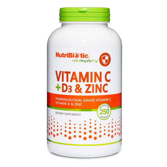 NutriBiotic Vitamin C + D3 & Zinc bottle packaging