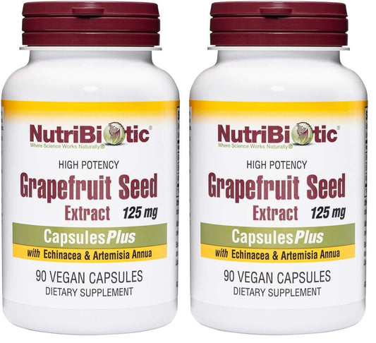 NutriBiotic Grapefruit Seed Extract CapsulesPlus bottle on a white background