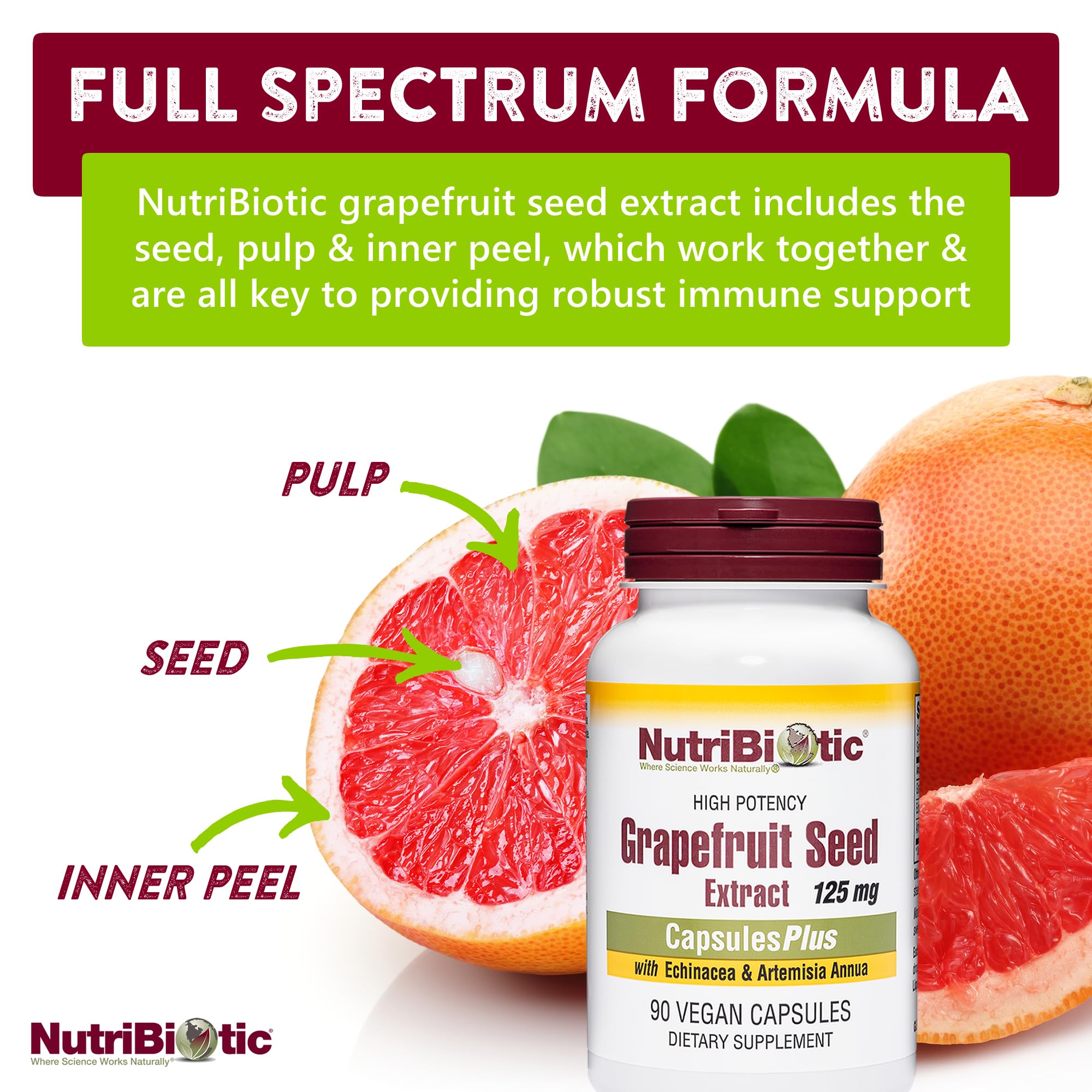NutriBiotic Grapefruit Seed Extract CapsulesPlus bottle and label