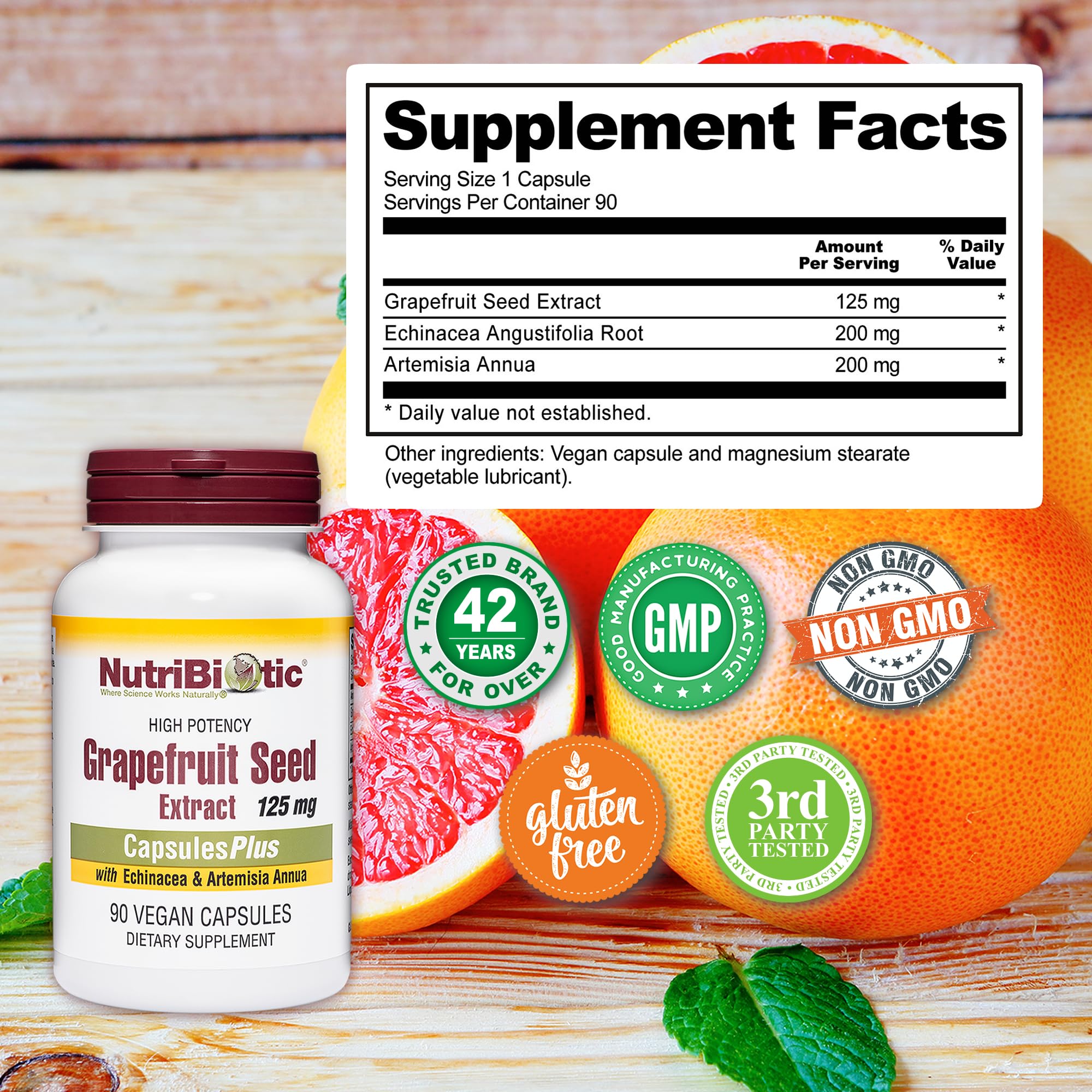 Grapefruit seed extract capsulesPlus dosage information on the label