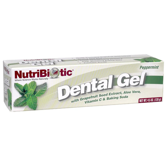 NutriBiotic Dental Gel bottle – Golden Peppermint, 4.5 oz