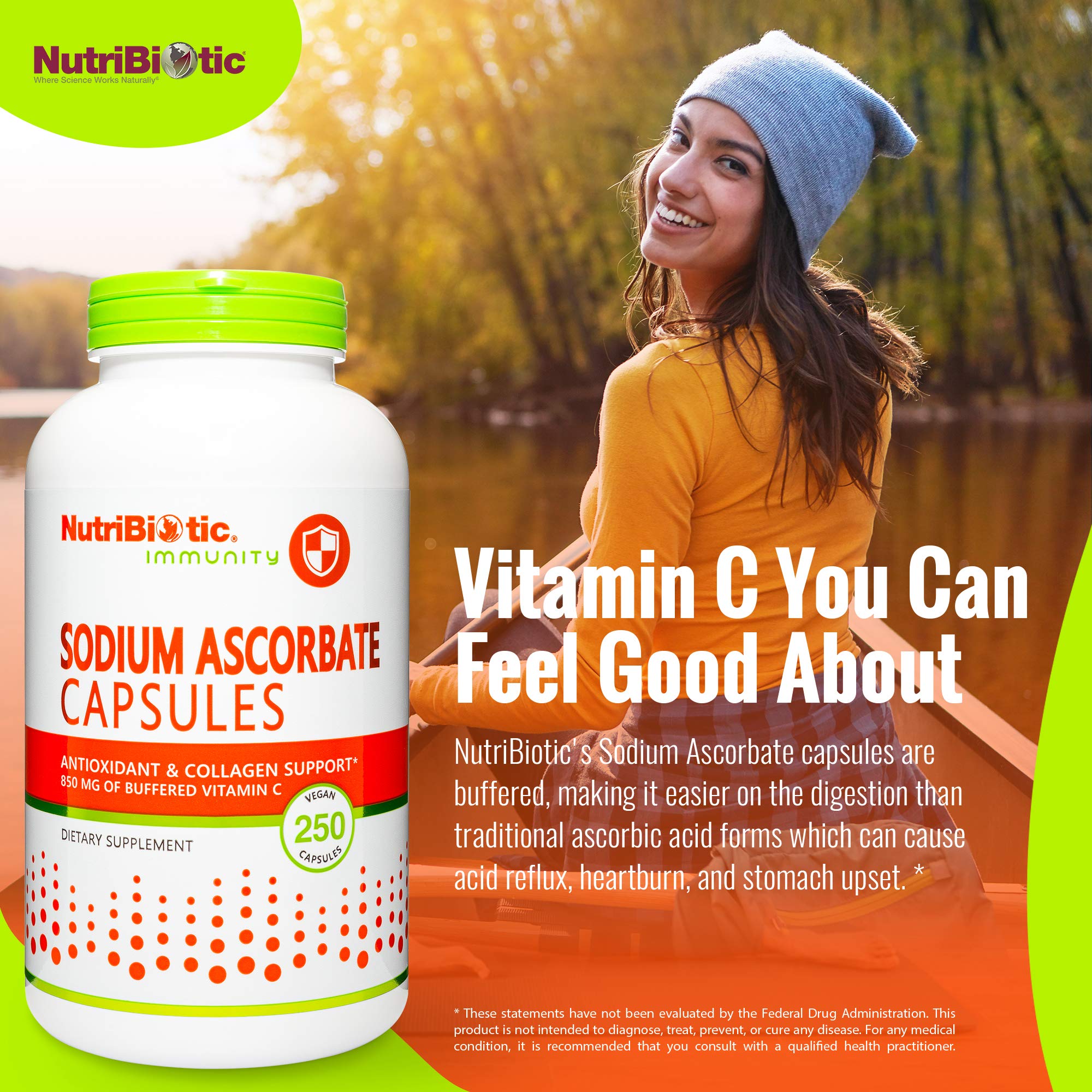 Buffered Vitamin C capsules on white background