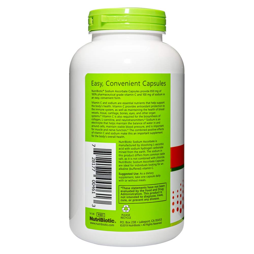 Gluten-free and GMO-free NutriBiotic Vitamin C label