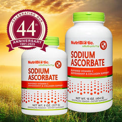 Front of NutriBiotic bottle showing label for sodium ascorbate powder