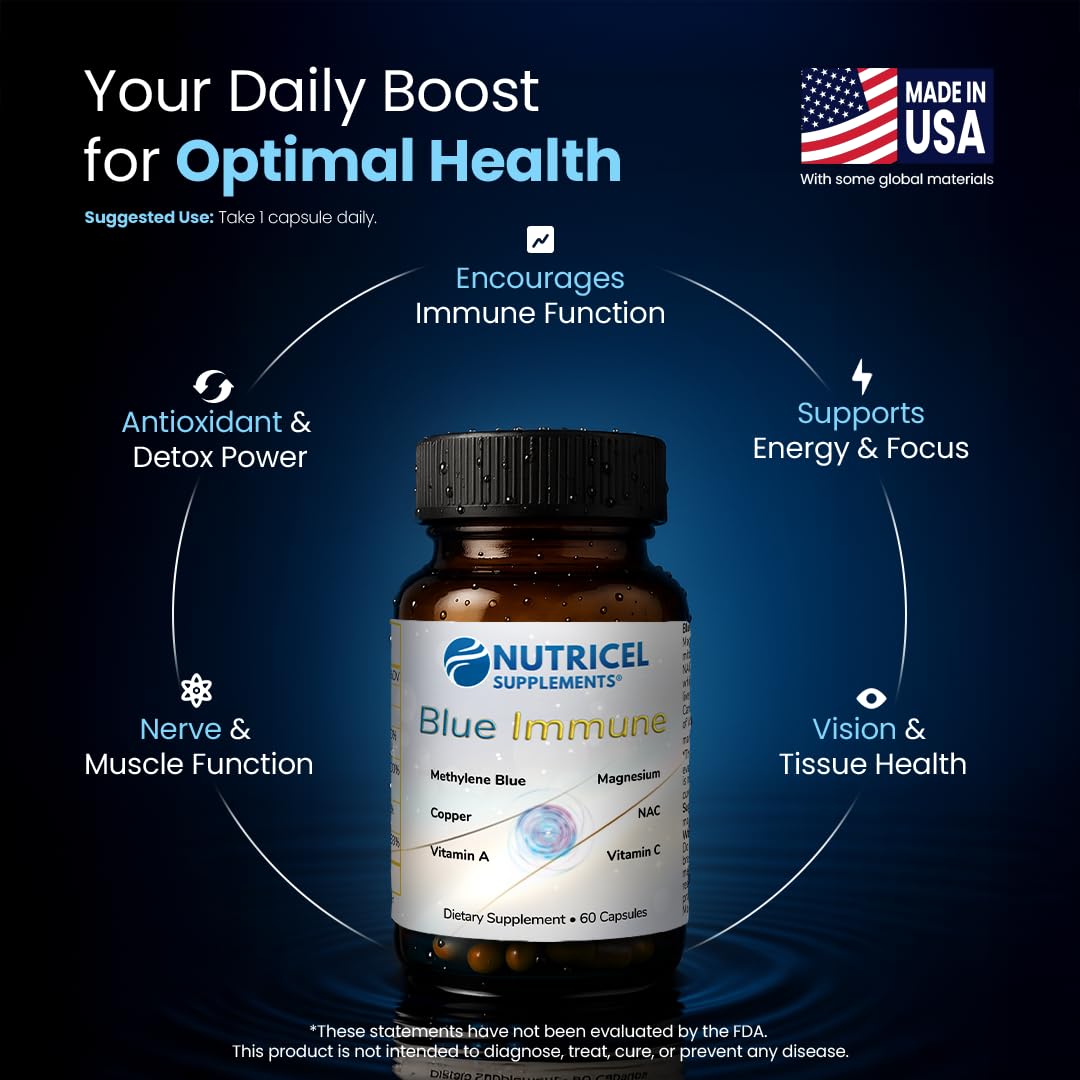 Supplement facts showing 6 mg Methylene Blue per capsule