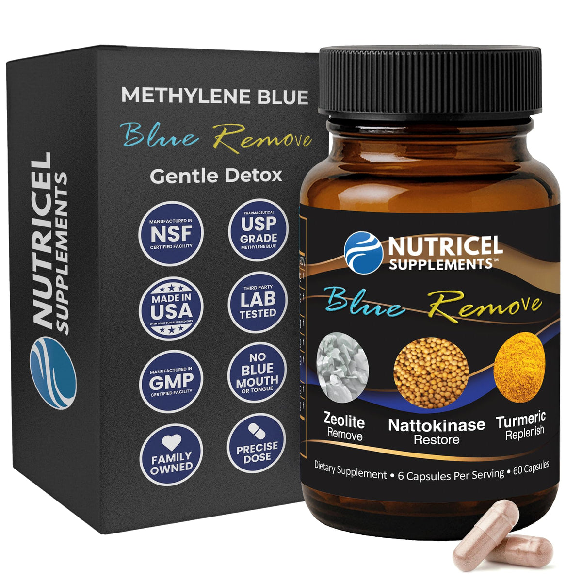 Bottle label of Nutricel Methylene Blue Capsules
