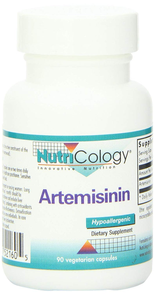Nutricology Artemisinin supplement bottle and capsules illustrating GI tract balance