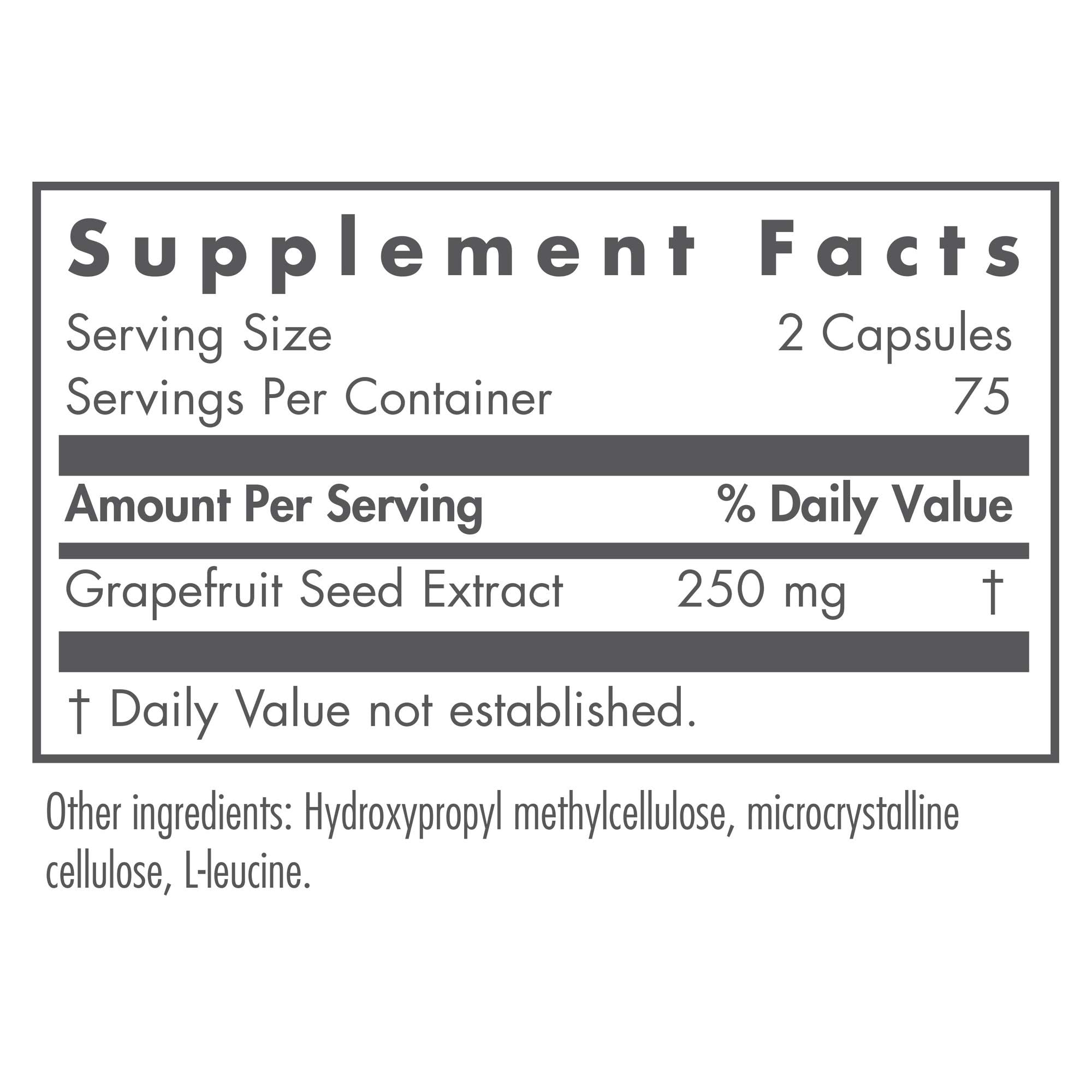 Nutricology Citrus Seed Extract bottle label with nutrition facts