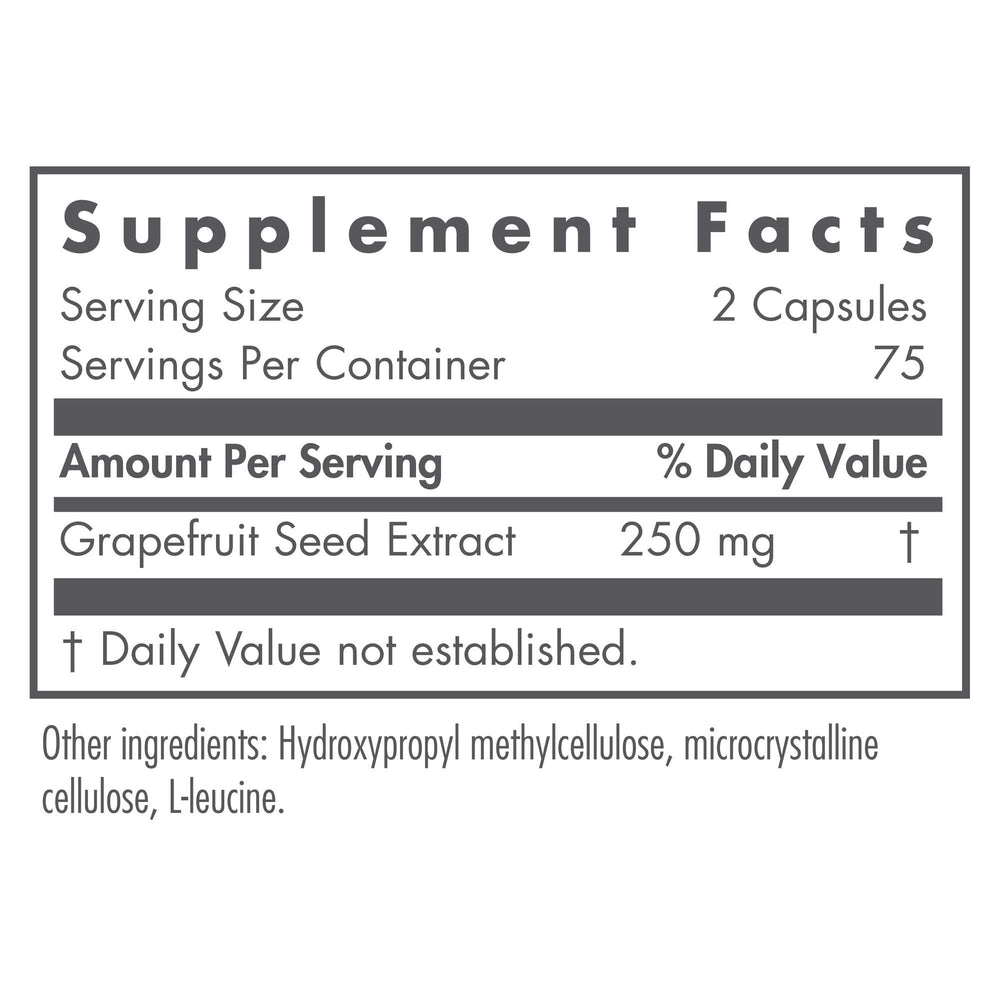 Nutricology Citrus Seed Extract bottle label with nutrition facts