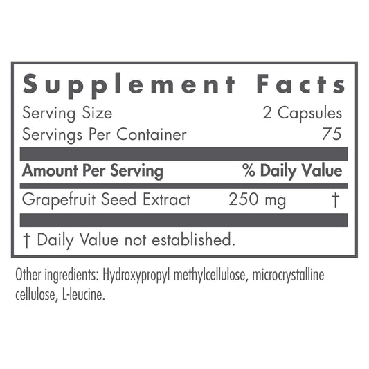 Nutricology Citrus Seed Extract bottle label with nutrition facts