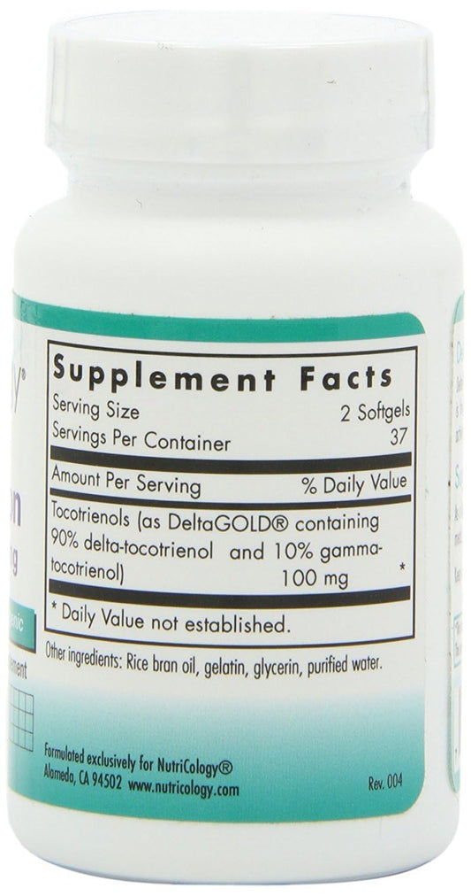 Delta-Fraction Tocotrienols bottle with label close-up