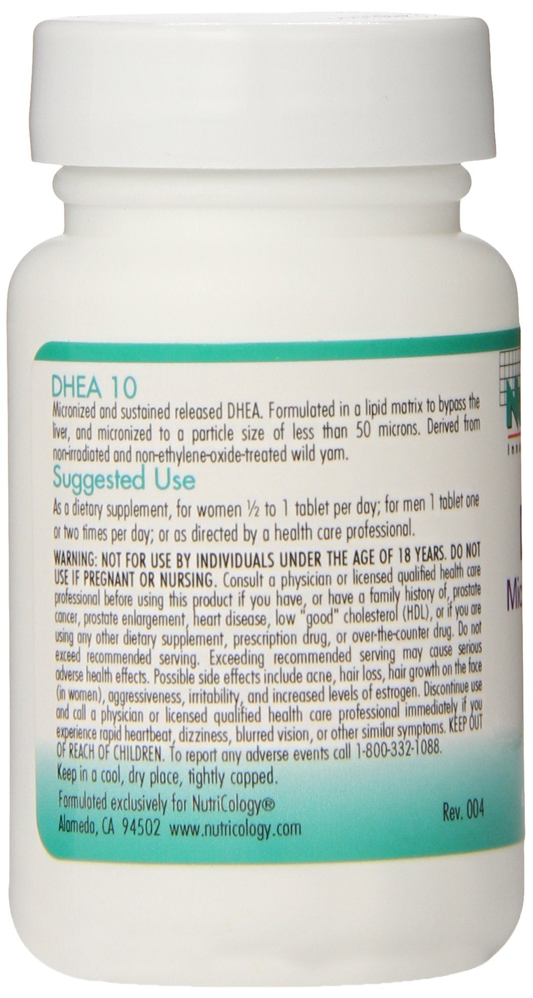 Wild yam-derived, soy-free DHEA source information on label