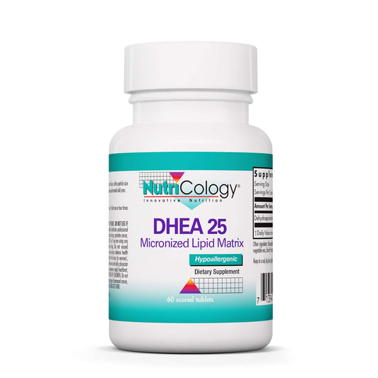 Nutricology DHEA 25mg supplement bottle label
